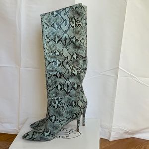Steve Madden Blue Knee High Snake Print Boots